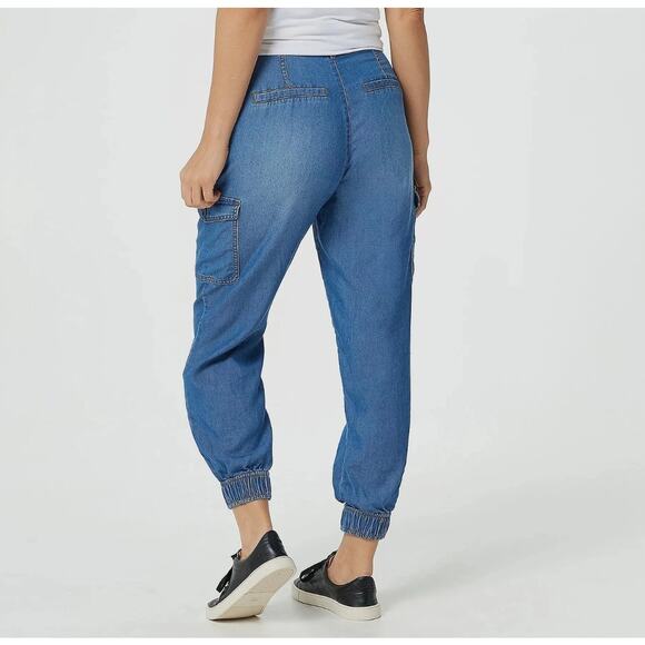 Womens Cargo Joggers Pants 2 High-Rise Lyocell Crop Lightweight Comfy - Picture 5 of 16